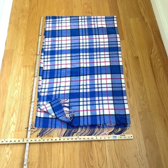 Lord & Taylor Plaid Scarf Red White & Blue Fringe - Picture 7 of 8